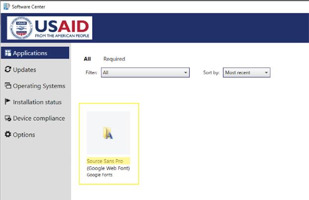 Software Center window with Source Sans Pro highlighted
